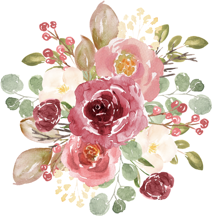 a watercolor painting of flowers and leaves