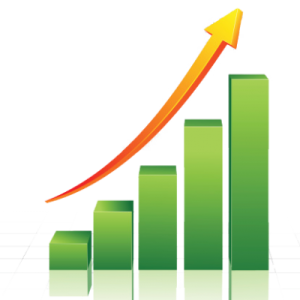 a bar chart with an arrow pointing upward