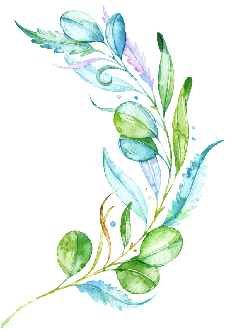 a watercolor painting of green leaves