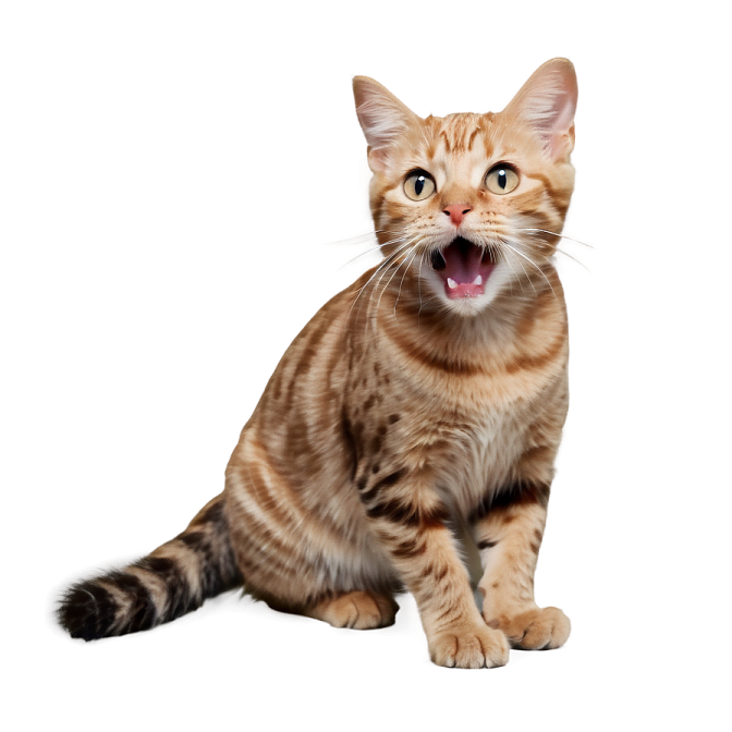 a cat with its mouth open on a white background