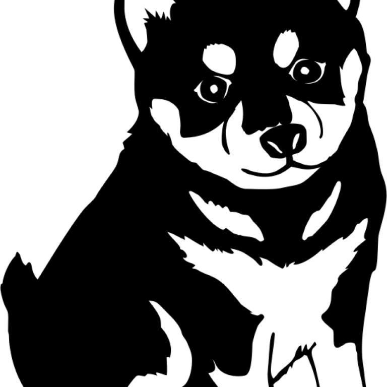 a black and white dog silhouetted on a white background