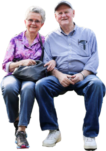 a man and woman sitting on a bench