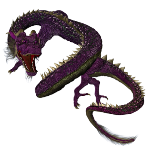 a purple dragon with its mouth open