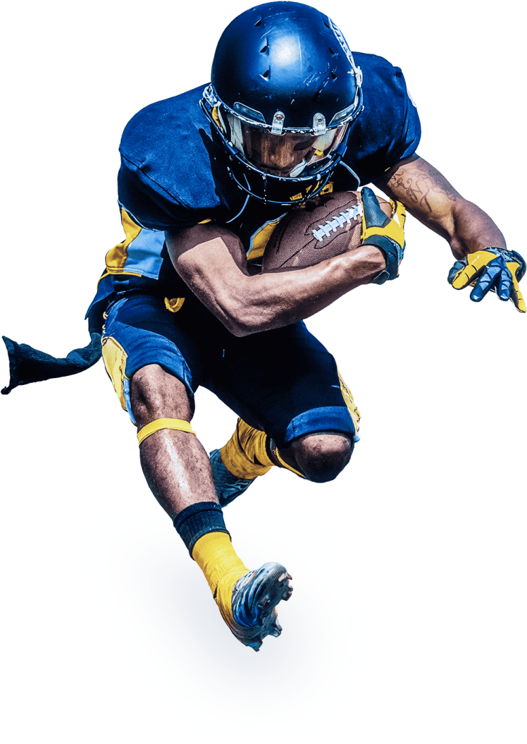 a football player is jumping in the air