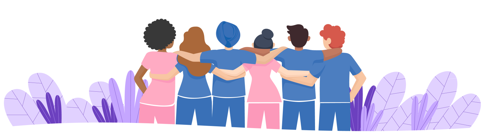 a group of people standing in front of a white background