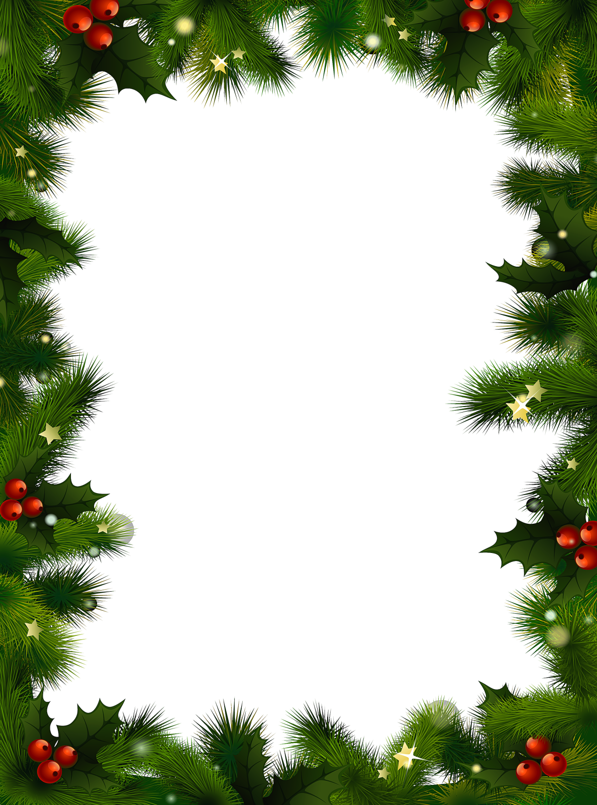 a christmas frame with holly branches and red berries