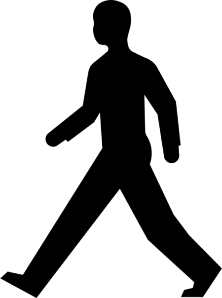 a black and white silhouette of a man walking
