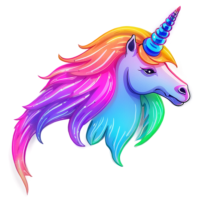 a colorful unicorn head with a rainbow mane