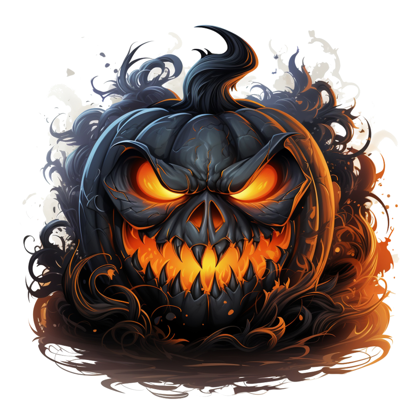 an illustration of a halloween pumpkin with flames