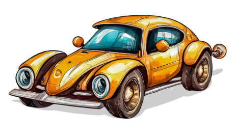a drawing of a yellow car on a white background
