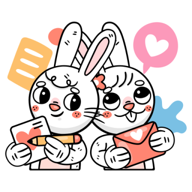 a couple of rabbits with hearts