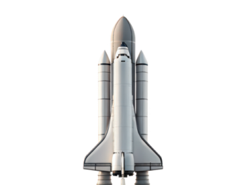 a model of a rocket on a white background