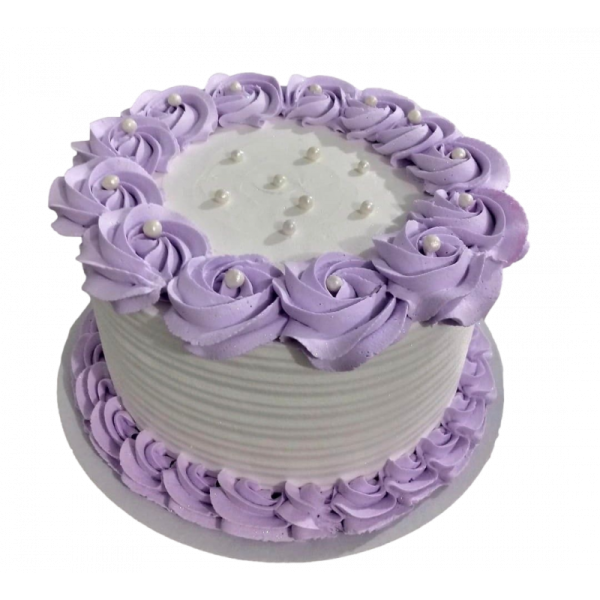 a white cake with purple flowers on top