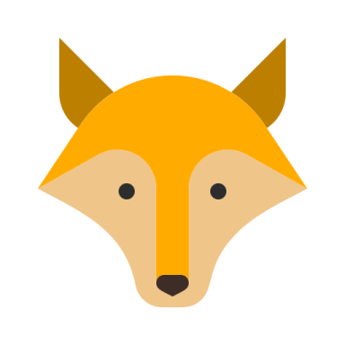 a yellow fox head with black eyes