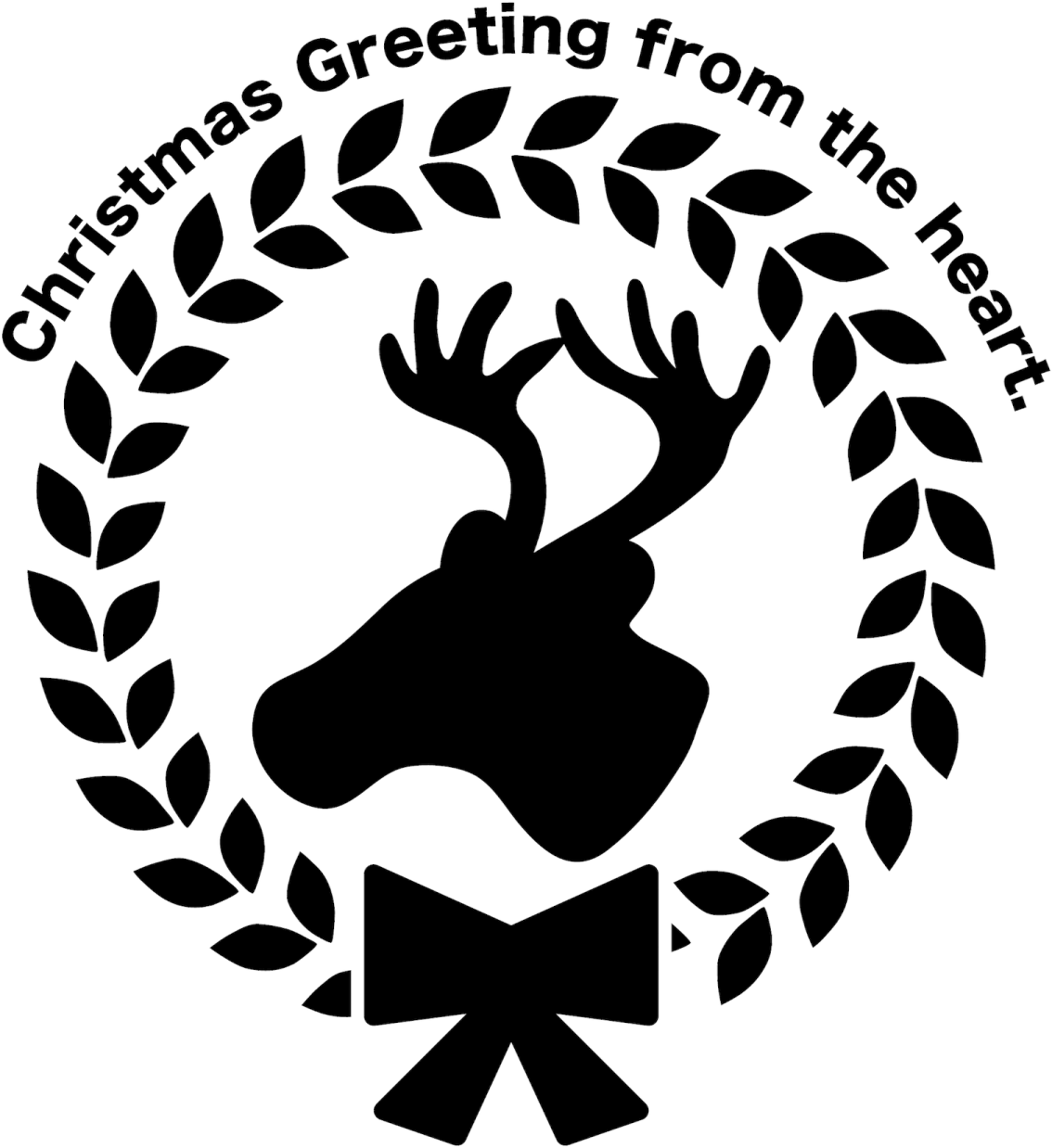 a black and white silhouette of a deer surrounded by leaves
