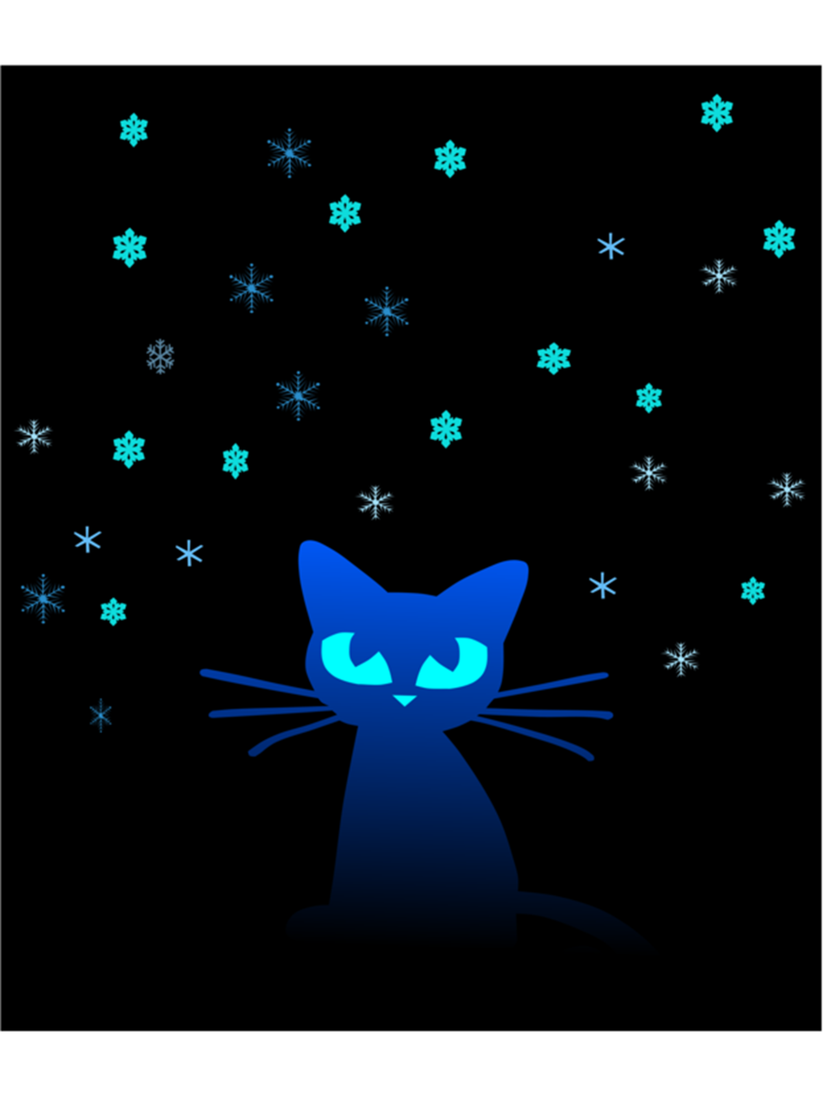 a blue cat with snowflakes in the background