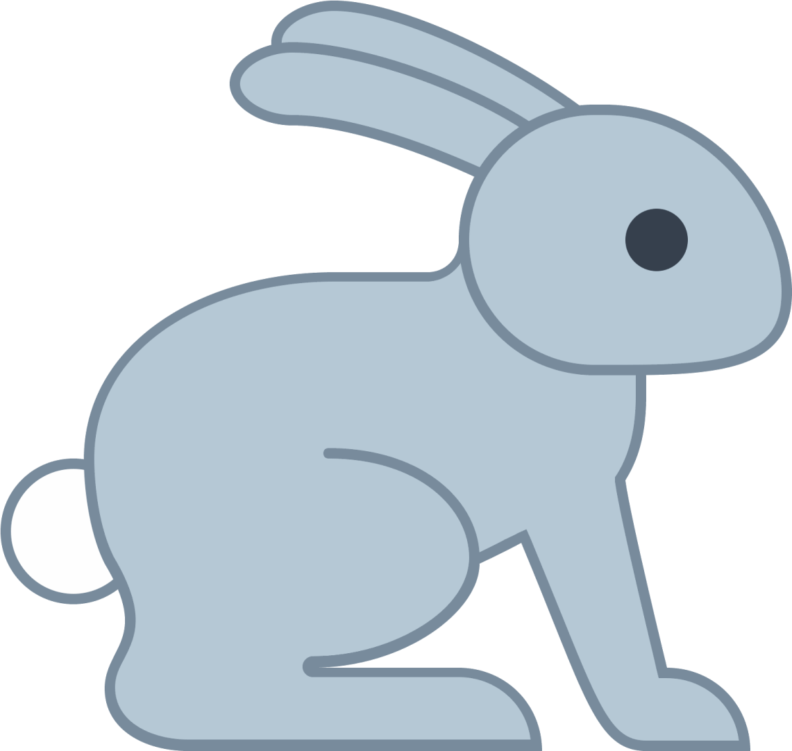 a gray rabbit sitting down on the ground