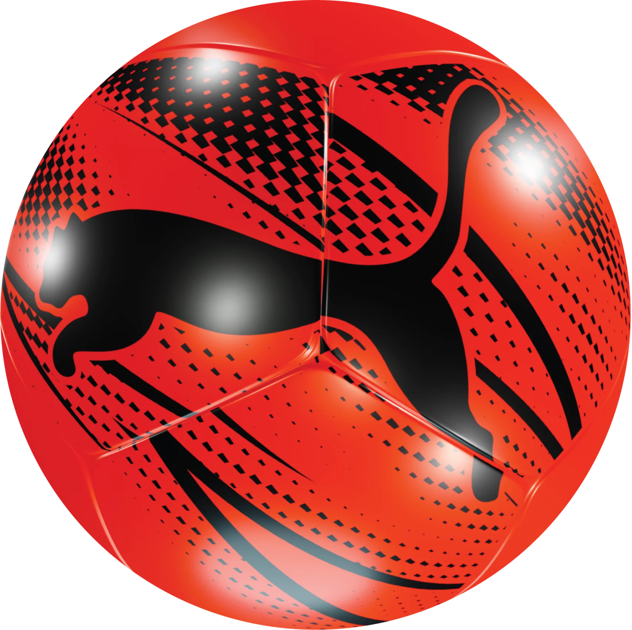 a red soccer ball with black and white designs