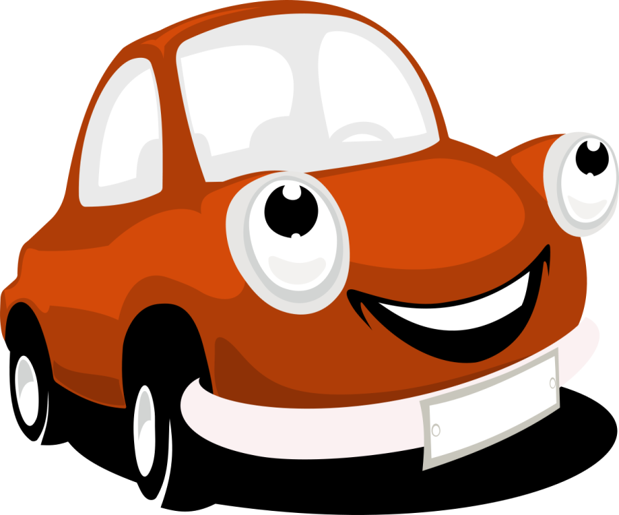 an orange car with a smiling face