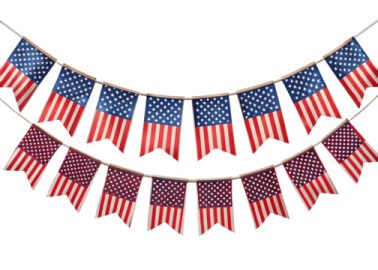 an american flag banner hanging on a string