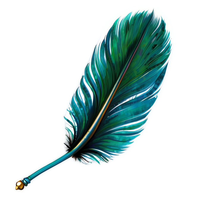 a blue feather on a white background