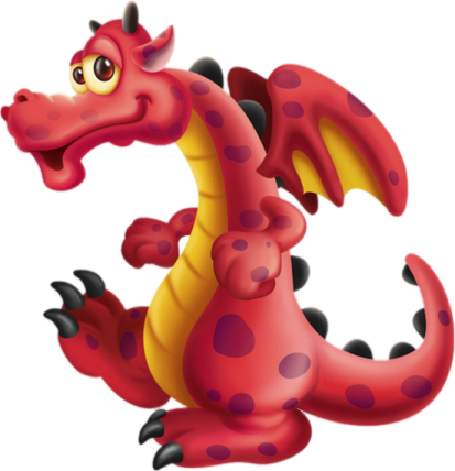 a red and yellow dragon with black spots