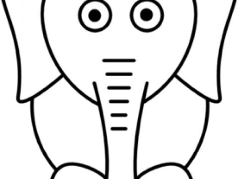 a black and white drawing of an elephant