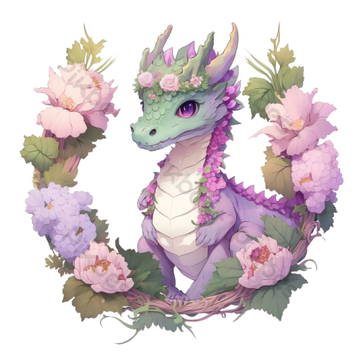 an illustration of a dragon surrounded by flowers