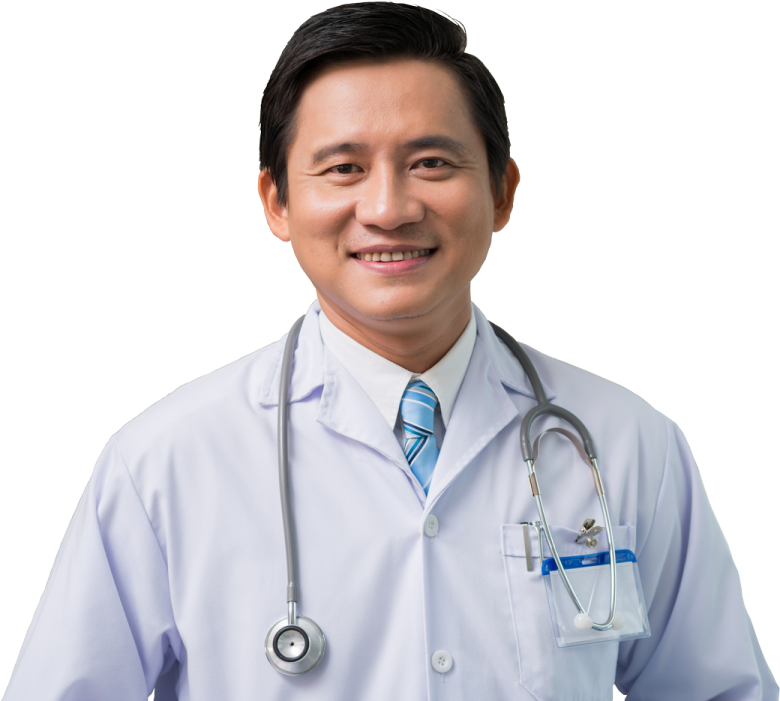 a man wearing a white lab coat