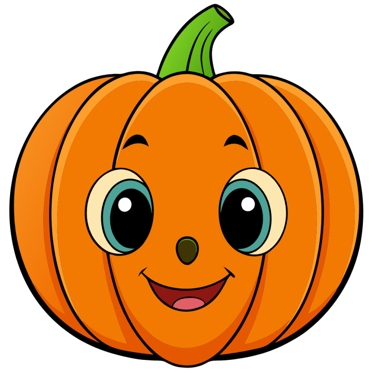 a cartoon pumpkin with a smiling face
