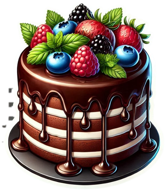 a cake with chocolate and berries on top