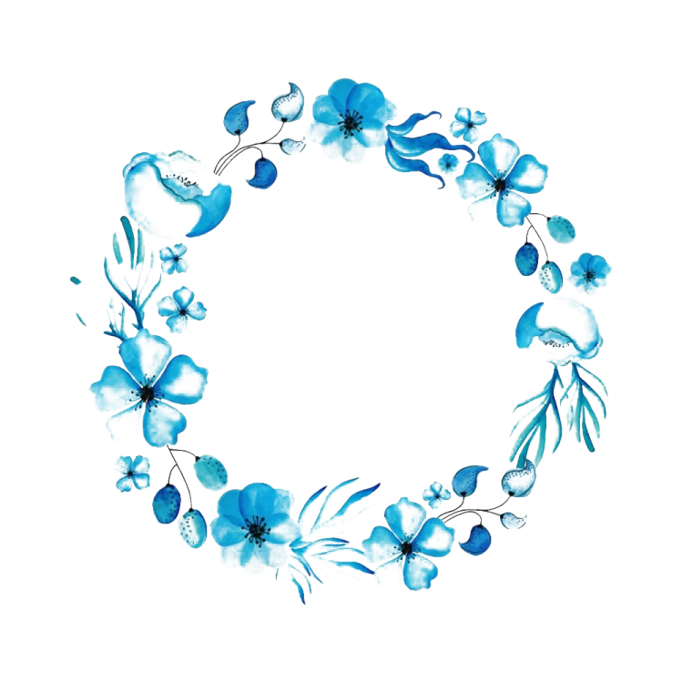 a blue flower wreath on white background