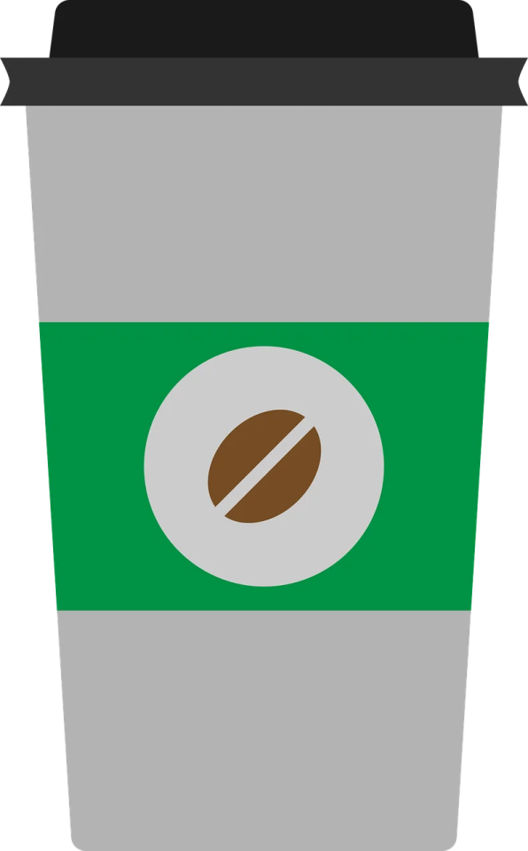 a coffee cup with a green lid