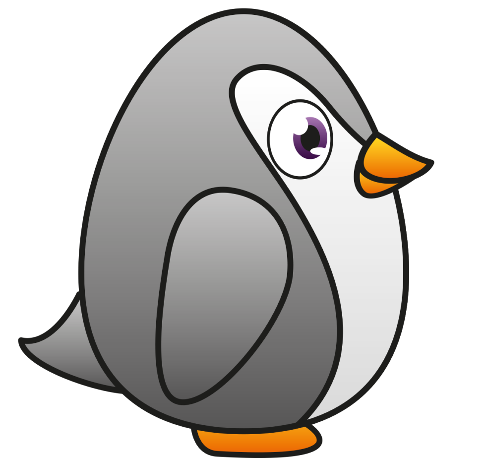 a cartoon penguin with purple eyes