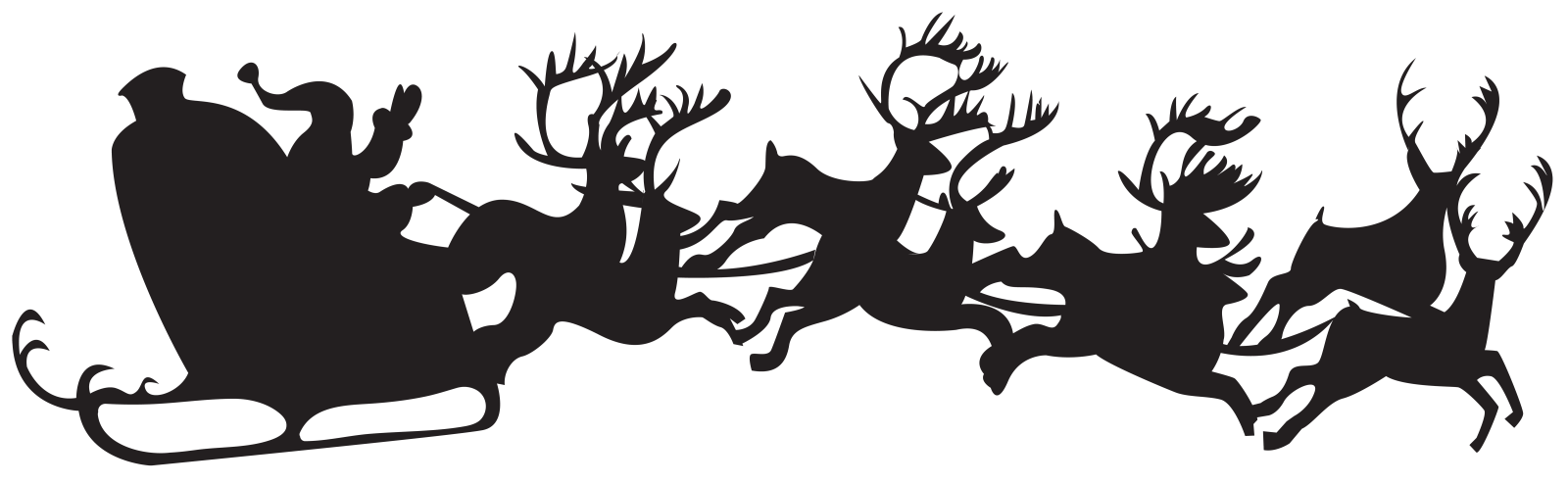 a black and white silhouette of reindeers in the snow