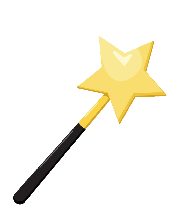 a yellow star wand with a black handle