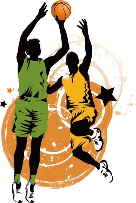 two basketball players jumping for the ball