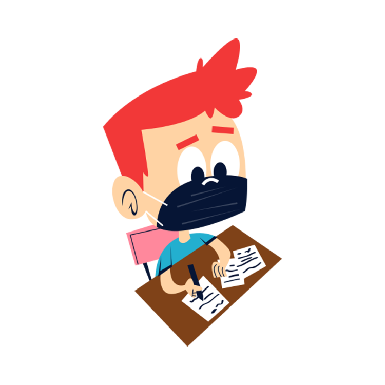 a man in a mask is sitting at his desk