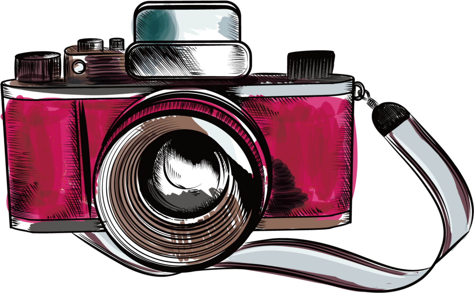 a red camera on a white background