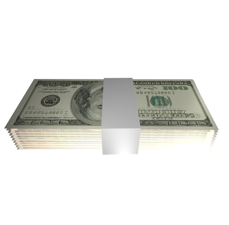 a stack of money on a white background