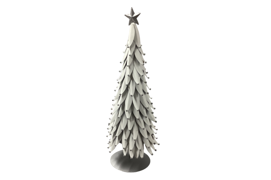 a metal christmas tree on a white background