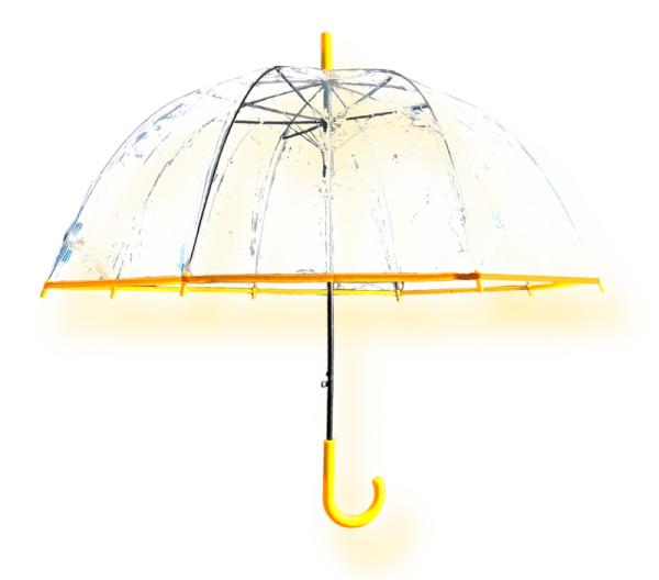 an umbrella with a yellow handle