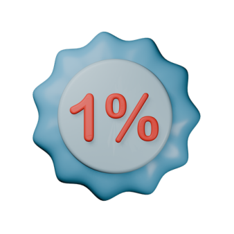 a blue badge with the number one percent
