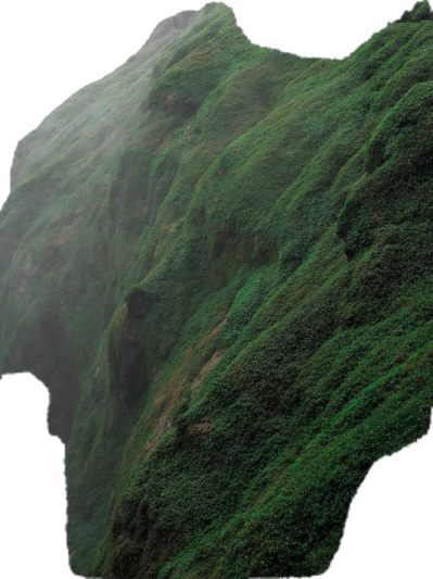 a large green mountain covered in vegetation