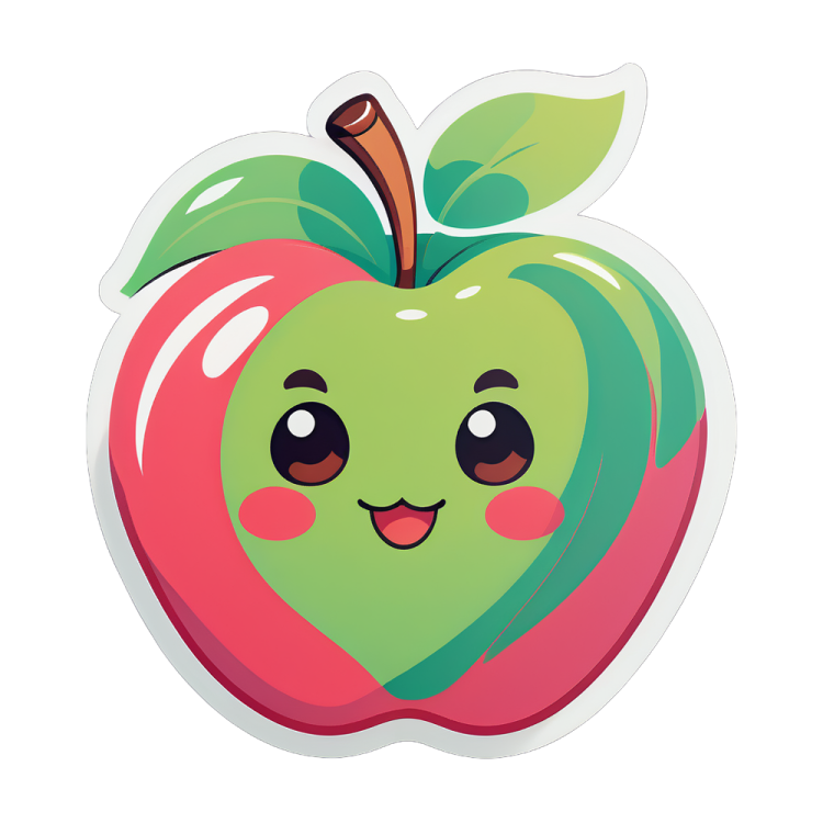 an apple sticker with a smiling face