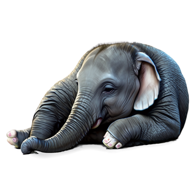 an elephant laying down on a white surface