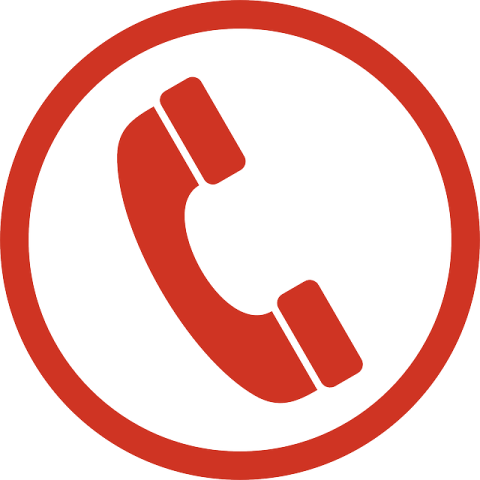 a red and white phone icon