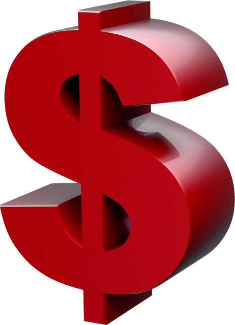 a red dollar sign on a white background
