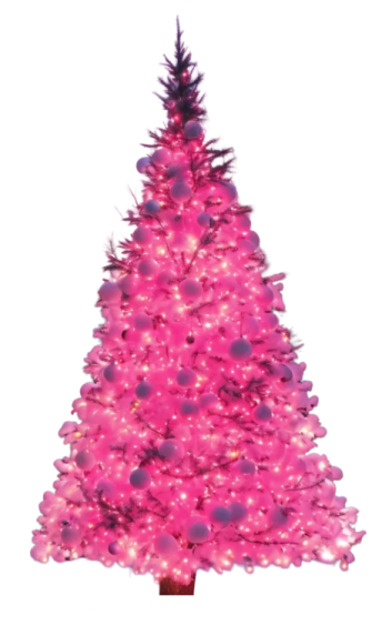 a pink christmas tree with white lights