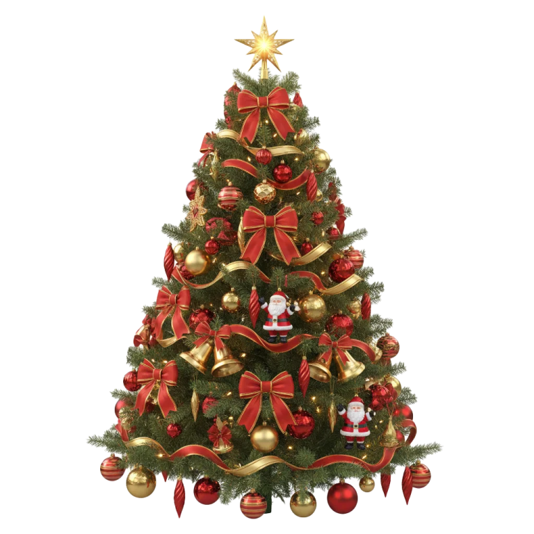 a christmas tree with red and gold decorations